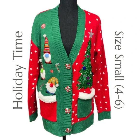 Holiday Time - Festive Holiday Cardigan Sweater - Size Small - Picture 2 of 12
